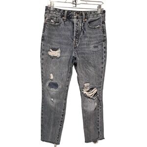 Old Navy Extra High Rise OG Straight Jeans Size 4P Petite 100% Cotton Distressed